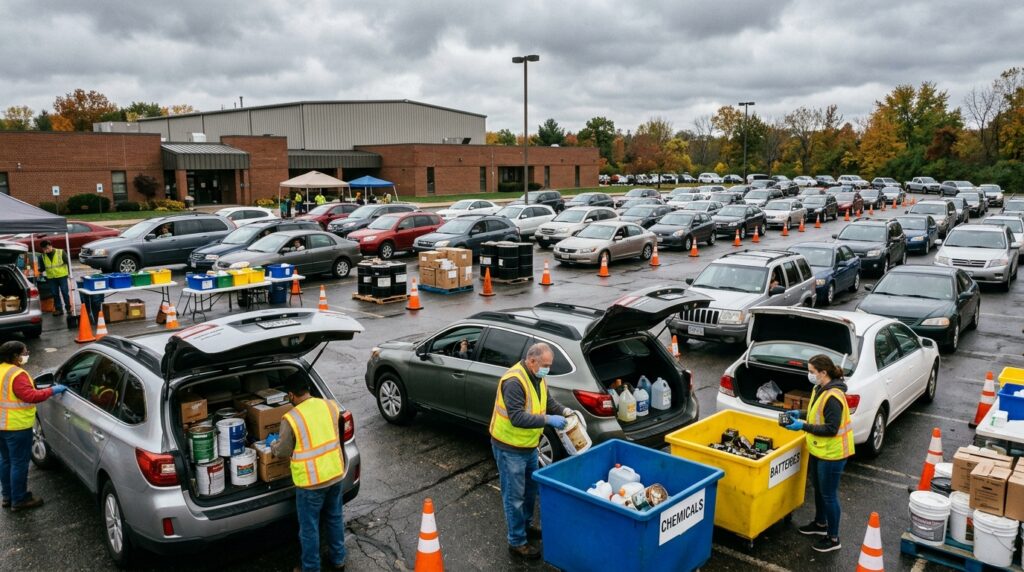 Hazardous waste drop-off event in parking lot