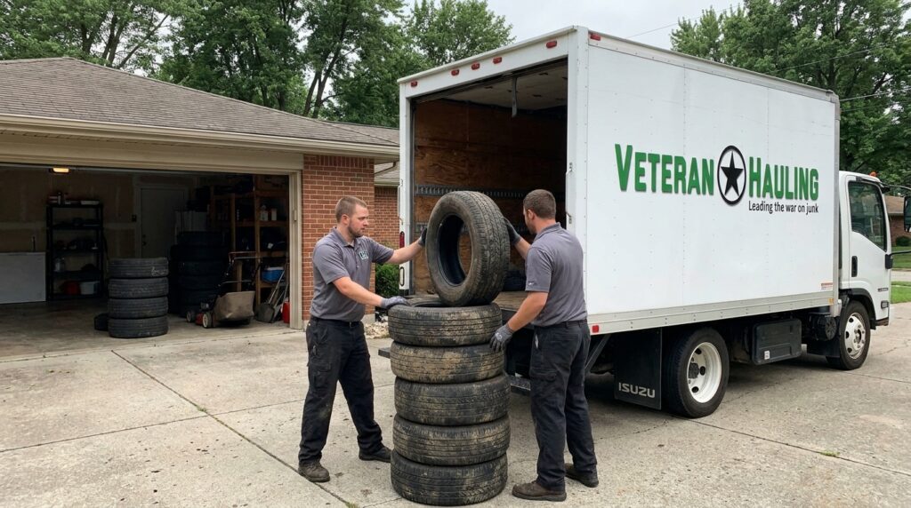 Two Veteran Hauling crew members loading=