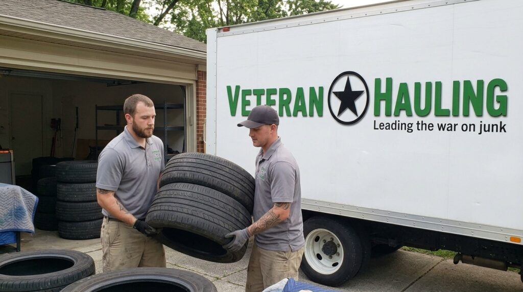 Two Veteran Hauling crew members loading=